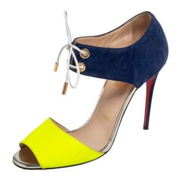 Pre Owned Christian Louboutin Two Tone Leather and Suede Mayerling Sandals Size 39.5