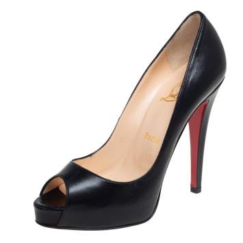 Pre Owned Christian Louboutin Black Leather New Prive Platform Pumps Size 36