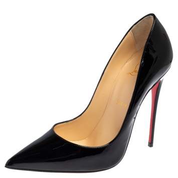 Pre Owned Christian Louboutin Black Patent Leather So Kate Pointed Toe Pumps Size 38.5