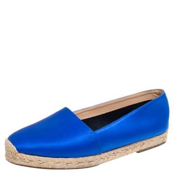 Pre Owned Christian Louboutin Blue Satin Espachica Espadrilles Flats Size 38