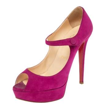 Pre Owned Christian Louboutin Pink Suede Bana Mary Jane Platform Pumps Size 38.5