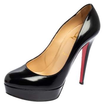Pre Owned Christian Louboutin Black Leather Bianca Platform Pumps Size 39.5 