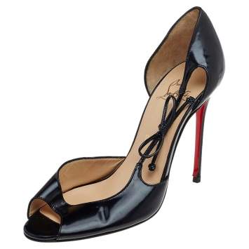 Pre Owned Christian Louboutin Black Leather Bow Detail Peep Toe Pumps Size 38