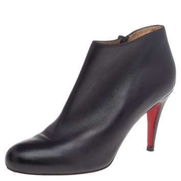 Pre Owned Christian Louboutin Black Leather Belle Ankle Length Boots Size 39