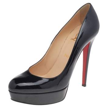 Pre Owned Christian Louboutin Black Patent Leather Bianca Platform Pumps Size 39.5