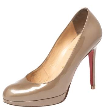 Pre Owned Christian Louboutin Olive Green Patent Leather New Simple Pumps Size 35