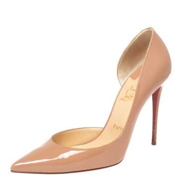 Pre Owned Christian Louboutin Beige Patent Leather Iriza Pumps Size 41