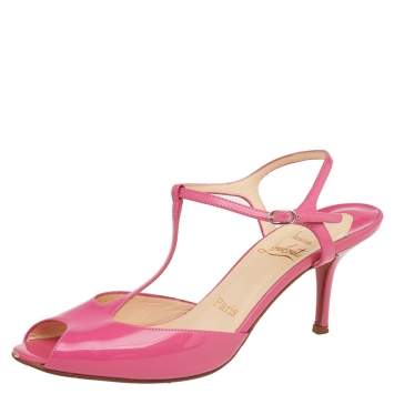 Pre Owned Christian Louboutin Pink Patent Leather Ernesta T Strap Sandals Size 38