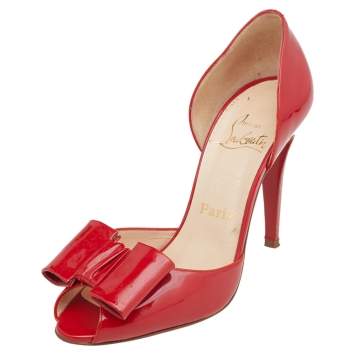 Pre Owned Christian Louboutin Red Patent Leather Jolie-Noeud D'orsay Pumps Size 38