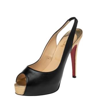 Pre Owned Christian Louboutin Black Leather Lady Peep Toe Slingback Platform Sandals Size 39