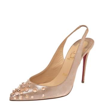 Pre Owned Christian Louboutin Beige Suede Drama Studded Slingback Sandals Size 39