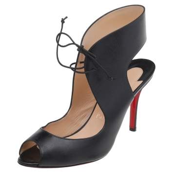 Pre Owned Christian Louboutin Black Leather Top Nic Lace Up Sandals Size 39