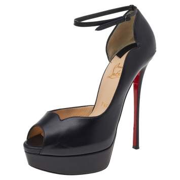 Pre Owned Christian Louboutin Black Leather Round Chick Alta Platform Ankle Strap Sandals Size 39