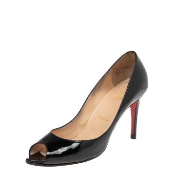 Pre Owned Christian Louboutin Black Patent Leather Very Prive Peep Toe Pumps Size 38
