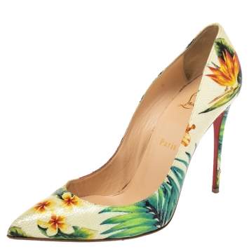 Pre Owned Christian Louboutin Multicolor Hawaii Floral Print Leather Pigalle Follies Pumps Size 38.5