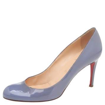 Pre Owned Christian Louboutin Pastel Blue Patent Leather Simple Pumps Size 40.5