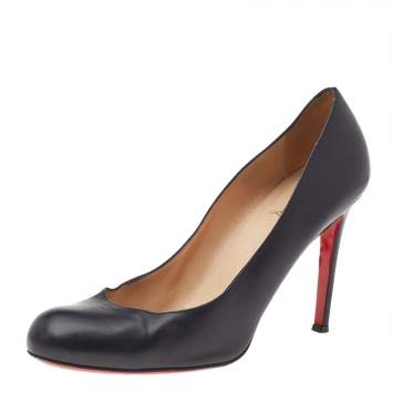 Pre Owned Christian Louboutin Black Leather Simple Pumps Size 38.5