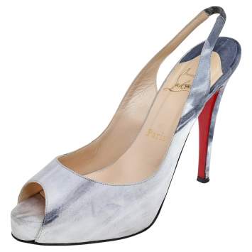 Pre Owned Christian Louboutin Grey Nubuck Leather No Prive Slingback Pumps Size 37.5