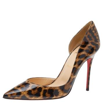 Pre Owned Christian Louboutin Brown Leopard Print Patent Leather Iriza Pointed Toe D'orsay Pumps Size 39
