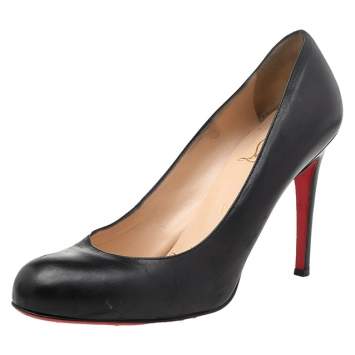 Pre Owned Christian Louboutin Black Leather Round Toe Pumps Size 39.5