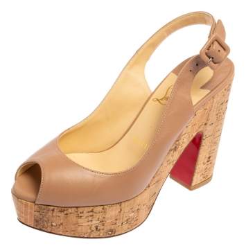 Pre Owned Christian Louboutin Beige Leather Donna Anna Cork Sandals Size 36