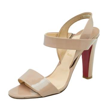 Pre Owned Christian Louboutin Beige Patent Leather Slingback Sandals Size 41