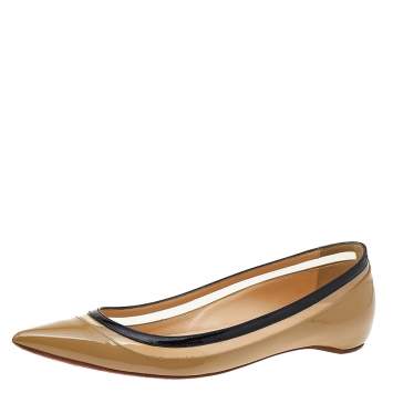 مملوكة مسبقًا Christian Louboutin Beige Patent Leather And PVC Paulina Ballet Flats Size 36.5