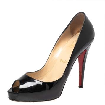 Pre Owned Christian Louboutin Black Patent Leather Very Prive Peep Toe Platform Pumps Size 38