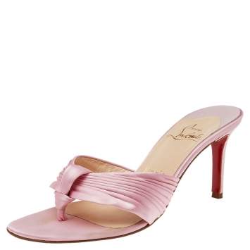 Pre Owned Christian Louboutin Pink Satin Slide Sandals Size 38