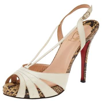 Pre Owned Christian Louboutin White Leather Activa Platform Sandals Size 38