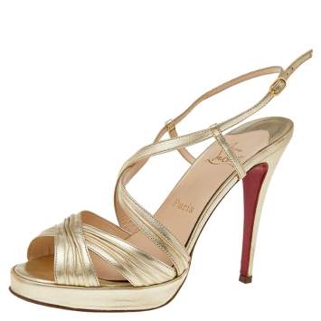 Pre Owned Christian Louboutin Metallic Gold Leather Strappy Slingback Sandals Size 38