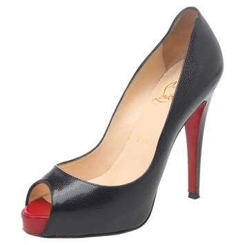 Pre Owned Christian Louboutin Black Textured Leather Very Prive Peep Toe Platform Pumps Size 37