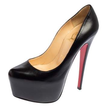 Pre Owned Christian Loboutin Black Leather Daffodile Platform Pumps Size 36.5