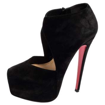 Pre Owned Christian Louboutin Black Suede Donue Booties Size 36.5