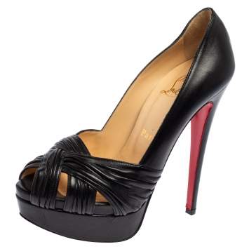 Pre Owned Christian Louboutin Black Leather Aborina Platform Pumps Size 36