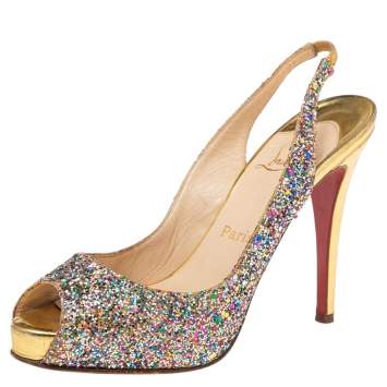 Pre Owned Christian Louboutin Multicolor Glitter N°Prive Slingback Sandals Size 38