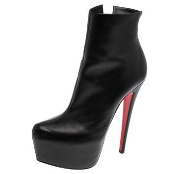Pre Owned Christian Louboutin Black Leather Daf Booty Ankle Boots Size 37