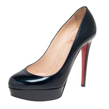 Pre Owned Christian Louboutin Navy Blue Patent Leather Bianca Pumps Size 37.5