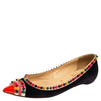 Christian Louboutin Black Suede Embellished Ballet Flats Size 35.5