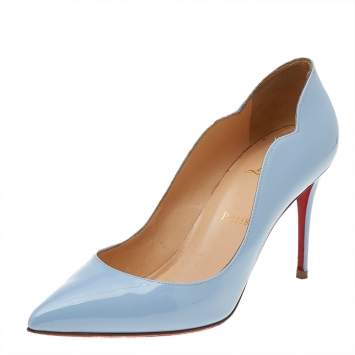 Pre Owned Christian Louboutin Blue Patent Leather Hot Chick Pumps Size 38