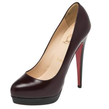 Pre Owned Christian Louboutin Black/Burgundy Leather Platform Pumps Size 38