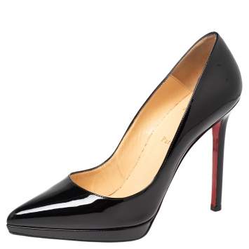 Pre Owned Christian Louboutin Black Patent Leather Pigalle Plato Platform Pumps Size 40.5