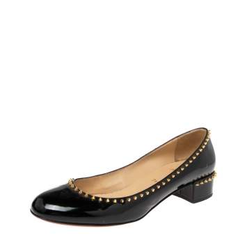 Pre Owned Christian Louboutin Black Patent Treliliane Block Heel Pumps Size 39.5