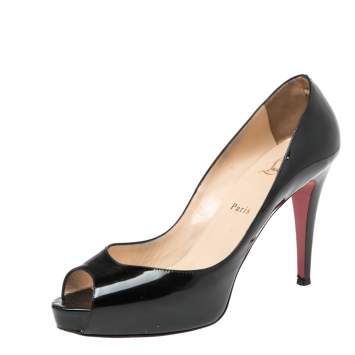 Pre Owned Christian Louboutin Black Patent Leather Very Prive Platform Pumps Size 41