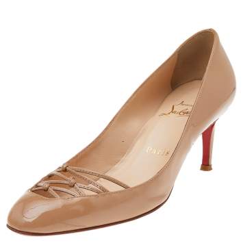 Pre Owned Christian Louboutin Beige Patent Leather Pumps Size 36