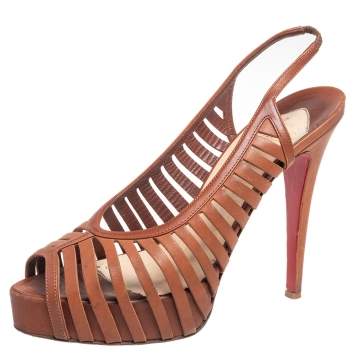 Pre Owned Christian Louboutin Tan Leather Buchon Strappy Platform Sandals Size 39
