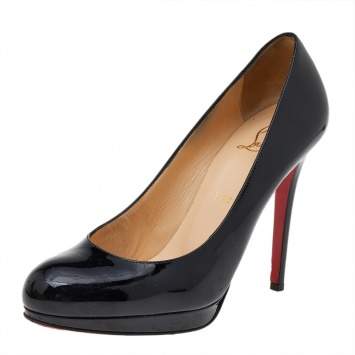 Pre Owned Christian Louboutin Black Patent Leather Simple Round Toe Pumps Size 37.5