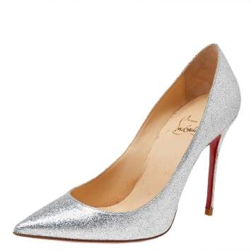 Pre Owned Christian Louboutin Silver Glitter Decollete Pumps Size 37.5