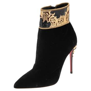 Pre Owned Christian Louboutin Black Velvet   Edo Empire Ankle Boots Size 37