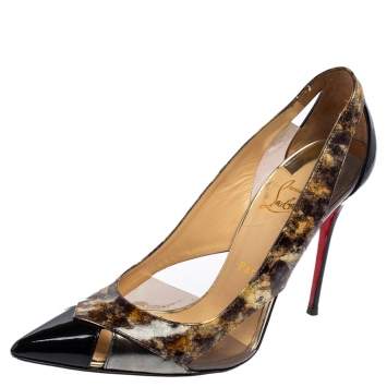 Pre Owned Christian Louboutin Multicolor Patent Leather and PVC Galata Pumps Size 39